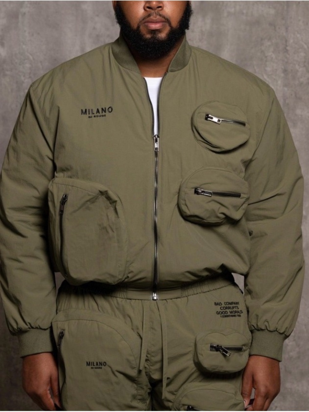 Milano Di Rouge Olive Multi-Pocket Bomber Jacket - Men